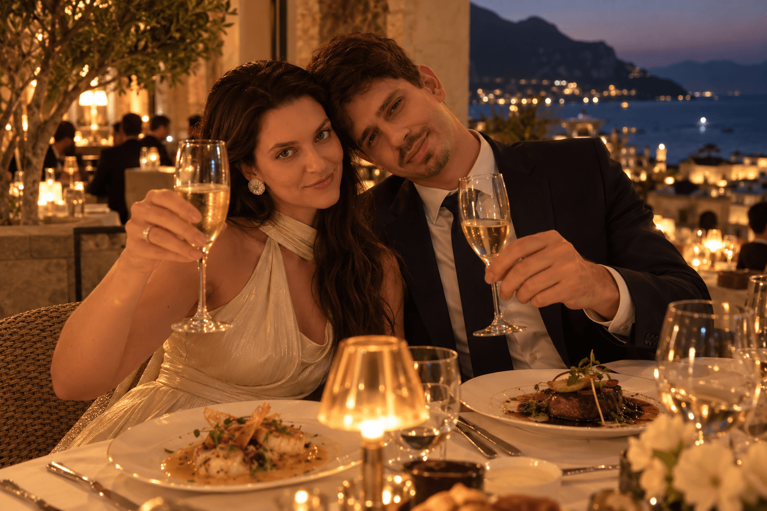 Um jantar realmente chique na lua de mel